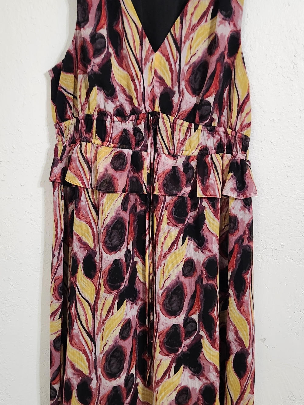 Women V‑Neck Ruffle Dress in Pink and Yellow And Black